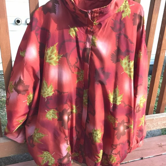 Vintage 80's 90's Fall Leaf Pattern Autumnal Windbreaker Jacket & pants-22W - Picture 3 of 12